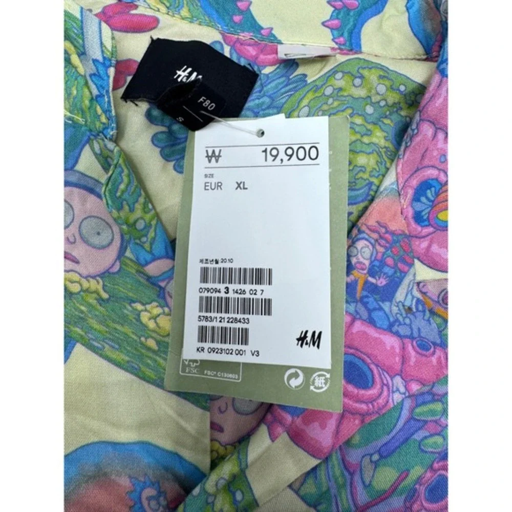 New H&M Rick and Morty Cartoon‎ Network Short Sleeve Button Up Shirt Mens XL